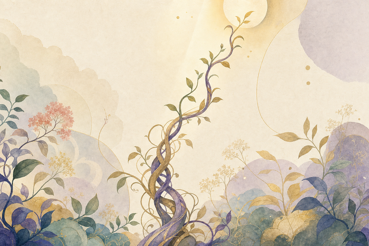 Soft Japanese-watercolor editorial illustration symbolizing codependency quiz
