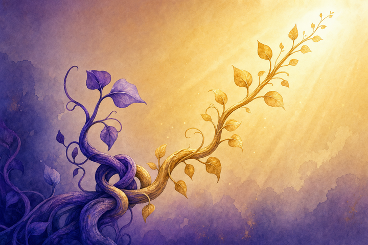 Soft Japanese-watercolor editorial illustration symbolizing codependency quiz