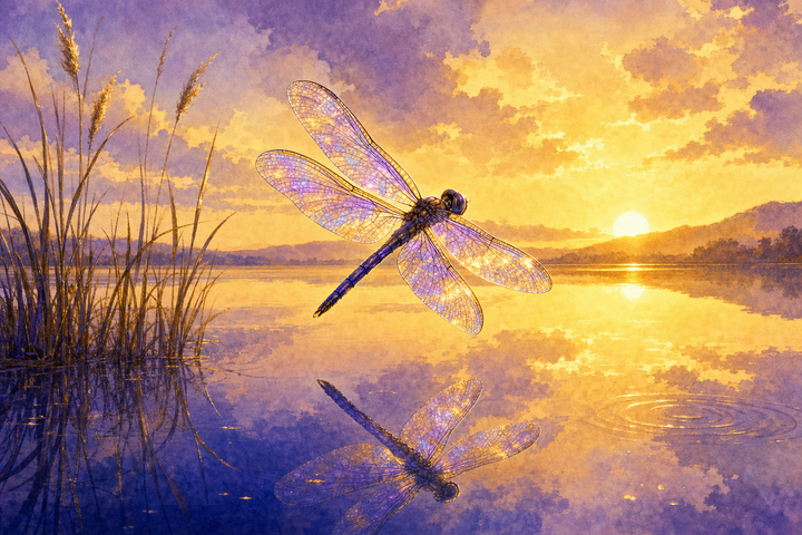 Soft Japanese-watercolor editorial illustration symbolizing dragonfly spiritual meaning