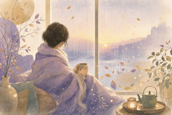 Soft Japanese-watercolor editorial illustration symbolizing hochsensibel test