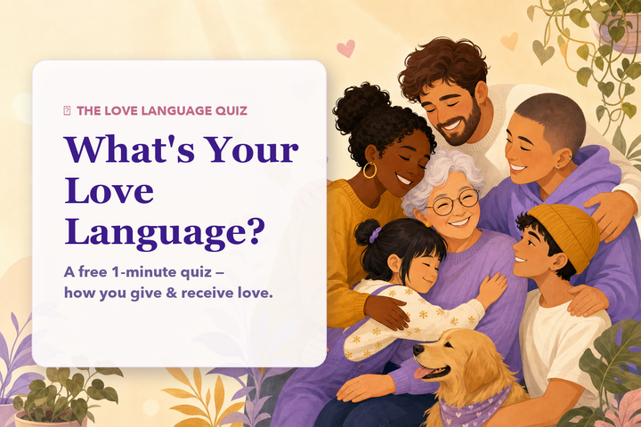 Warm illustration of two people connecting — the Love Language Quiz