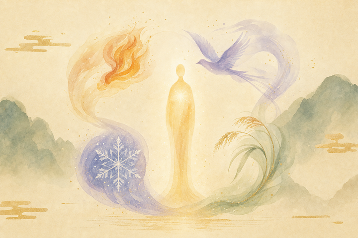 Soft Japanese-watercolor editorial illustration symbolizing trauma response quiz