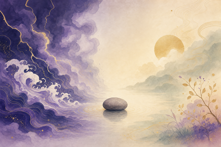 Soft Japanese-watercolor editorial illustration symbolizing amygdala hijack