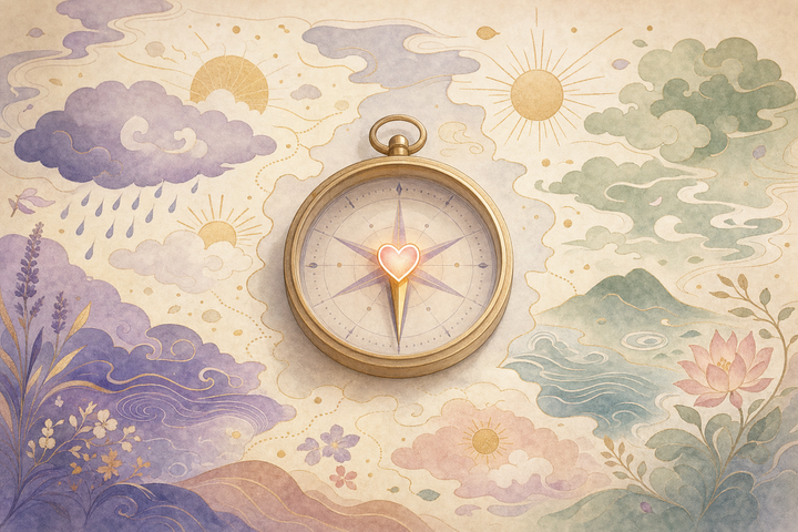 Soft Japanese-watercolor editorial illustration symbolizing emotionale intelligenz test