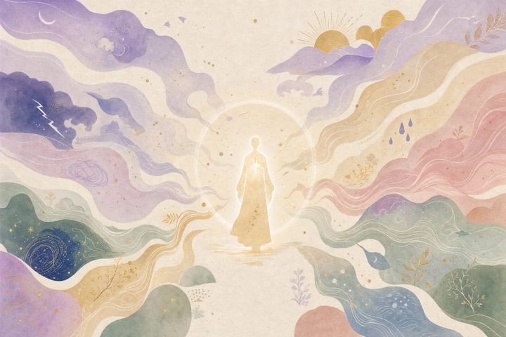 Sanfte Lichtgestalt umgeben von Emotionswellen — Empath-Test