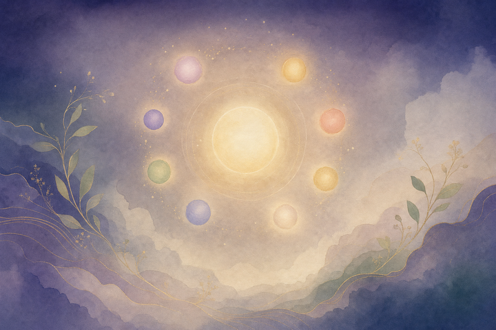 Soft Japanese-watercolor editorial illustration symbolizing ifs parts work