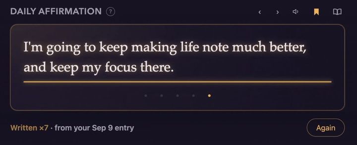 The Daily Affirmation card: a line from your own journal, written out