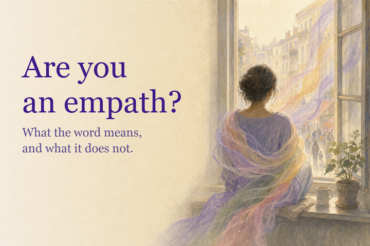 Gouache illustration: a figure at a window as colors from the street drift in and settle around their shoulders. What is an empath.