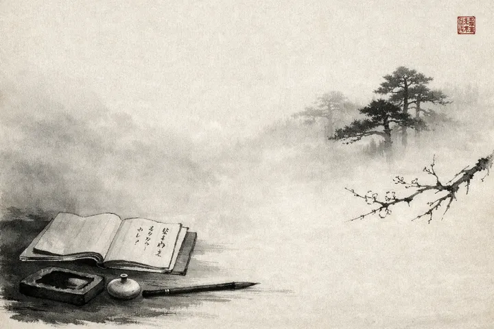 Soft Japanese-watercolor illustration of journaling apps