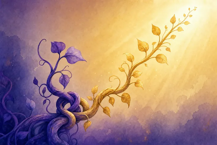 Soft Japanese-watercolor editorial illustration symbolizing codependency quiz