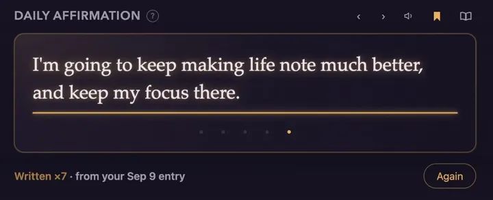 The Daily Affirmation card: a line from your own journal, written out
