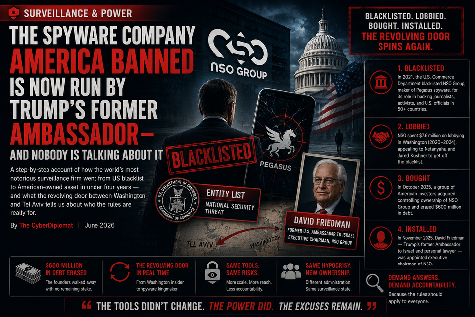 The Spyware Company America Banned Is Now Run by Trump's Former Ambassador — And Nobody Is Talking About It