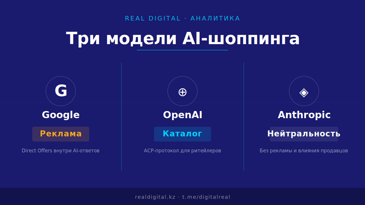 Google монетизирует ответы, OpenAI — каталог товаров, Anthropic пока держит дистанцию