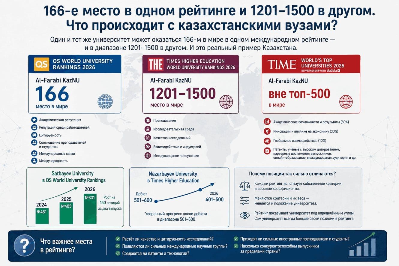 166-е место в одном рейтинге и 1201–1500 в другом. Что происходит с казахстанскими вузами?
