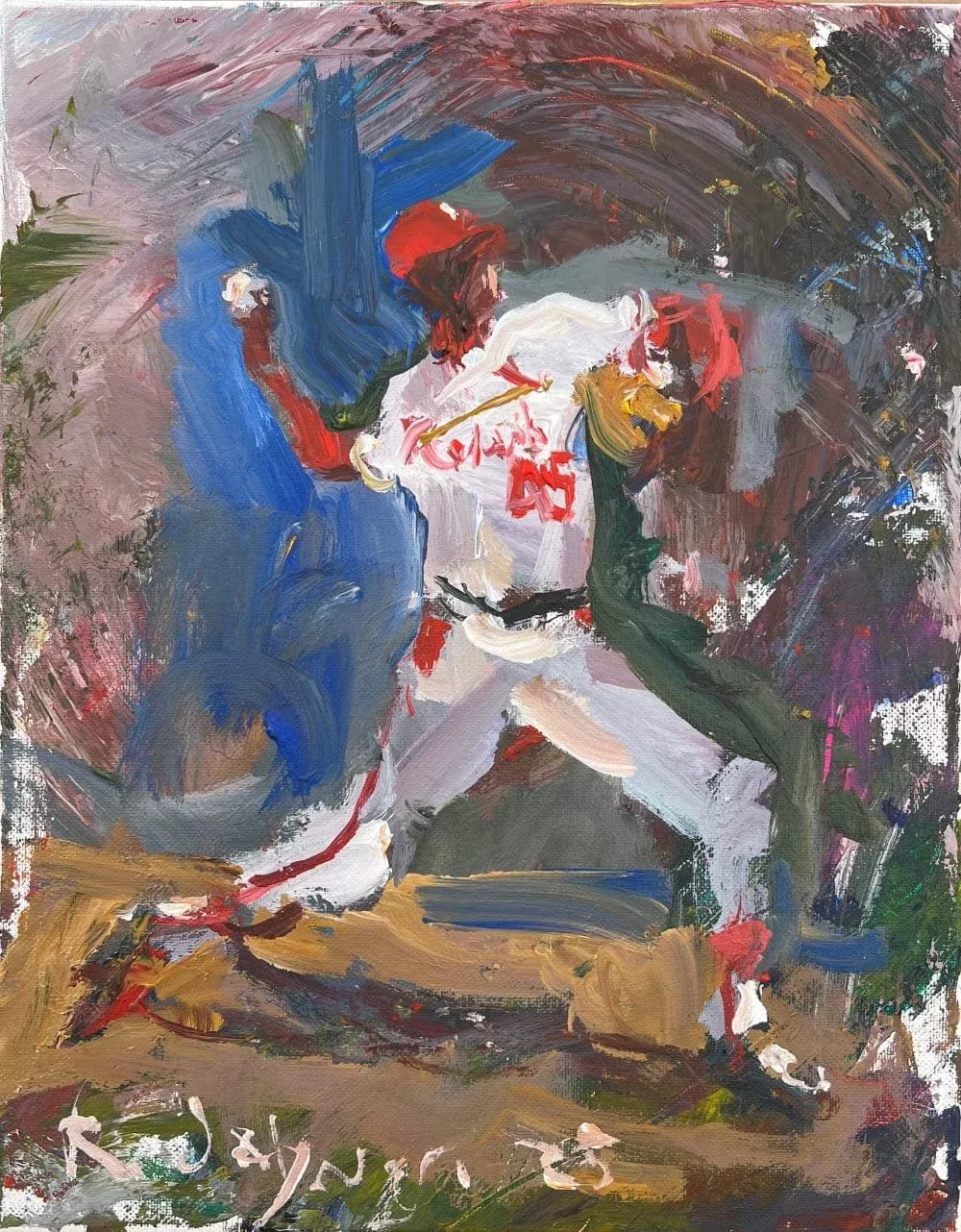 Original St. Louis Cardinals baseball art featuring Hall of Fame legend Bob Gibson