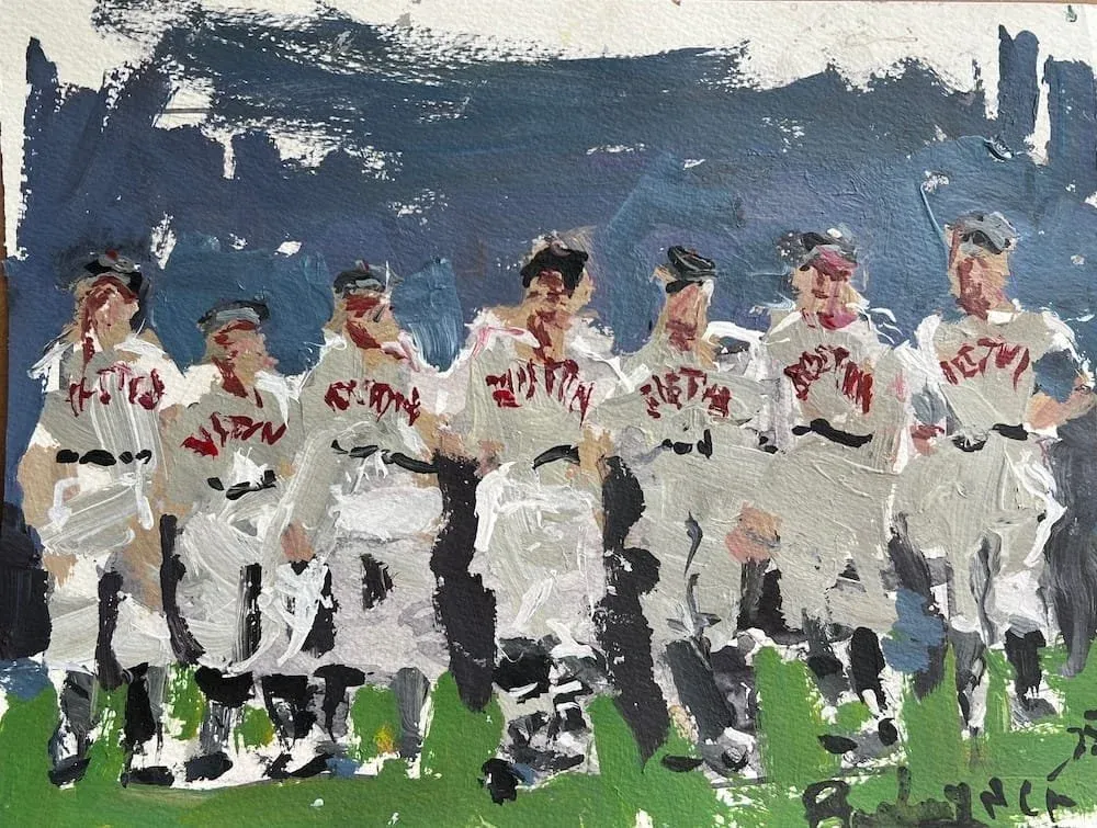 Loose, unique painting of Boston Red Sox Baseball legends