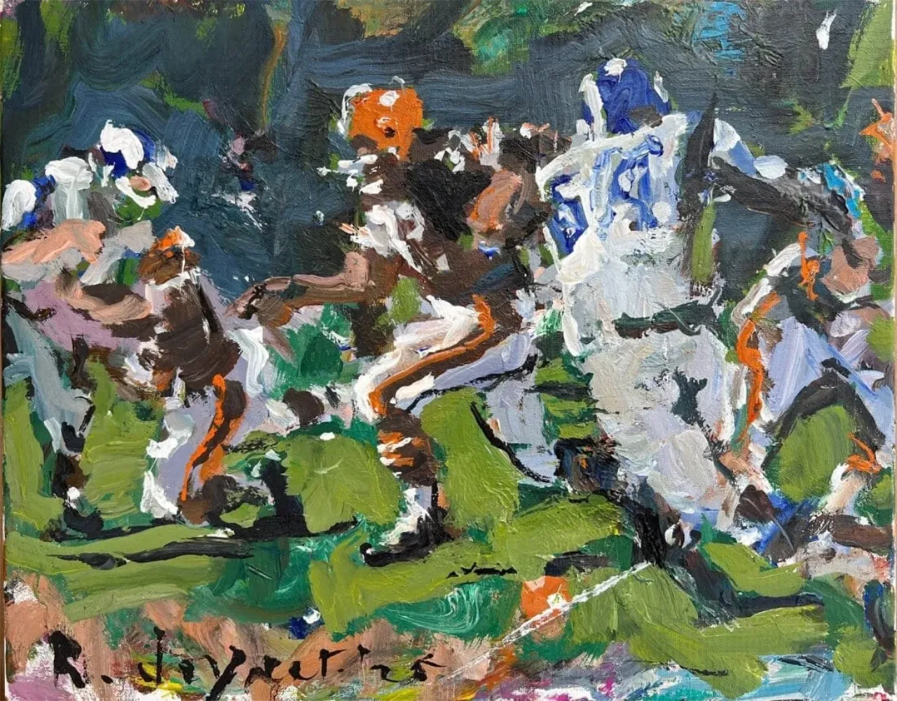 Expressive Cleveland Browns art, acrylic on canvas depicting legend Jim Brown.