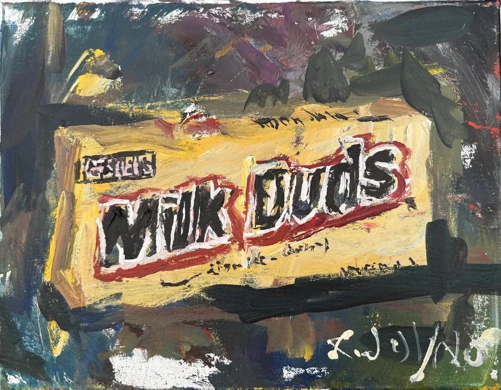 Original painting depicting box of Milk Duds