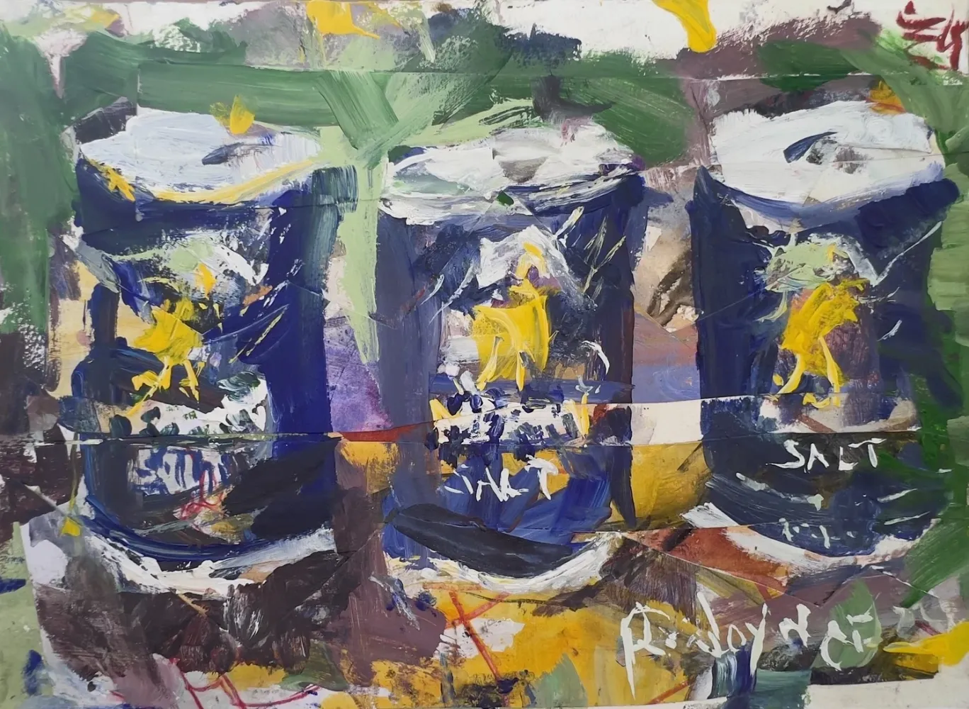 Expressive food Artwork with three Morton salt containers