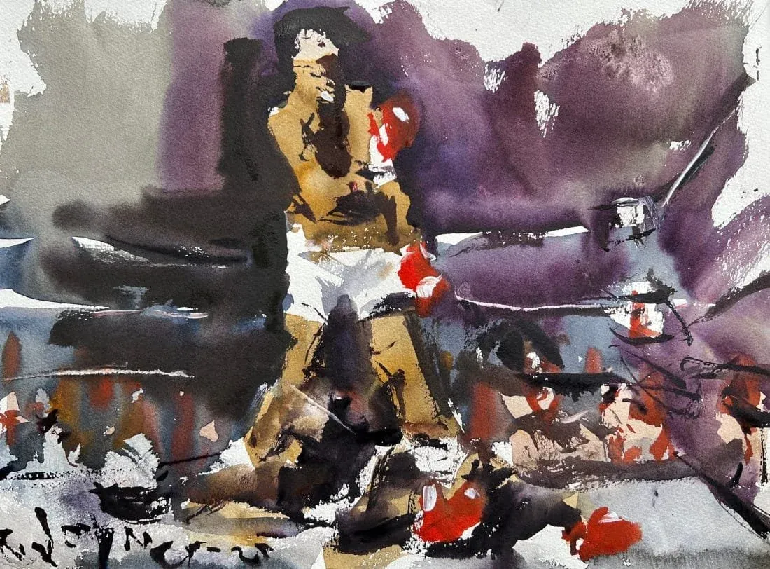 Original watercolor boxing art - Muhammad Ali