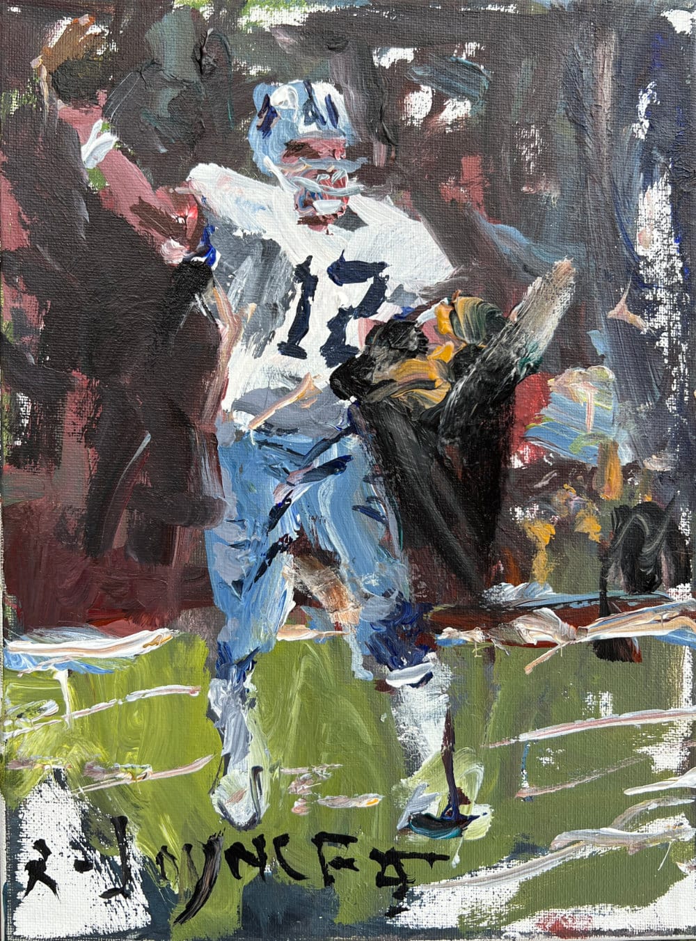 Original Dallas Cowboys painting with legend QB Roger Staubach