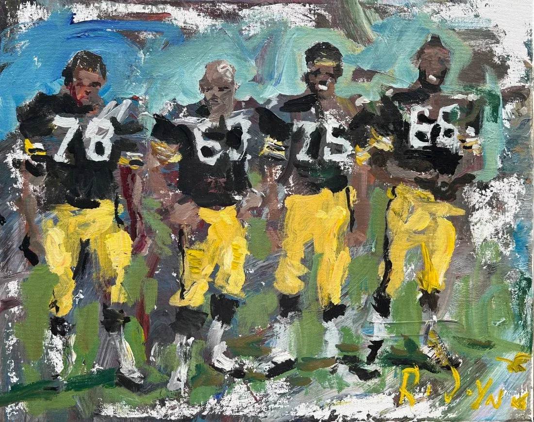 Original painting depicting Pittsburg Steelers legends the Steel Curtain defense