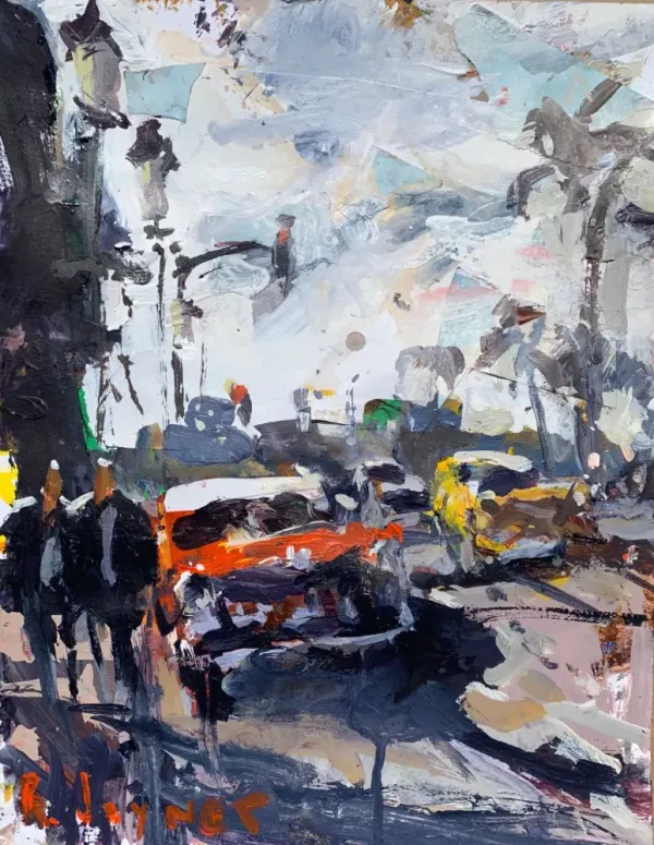 Loose Mixed Media Cityscape Painting With Acrylics and Collage by Robert Joyner