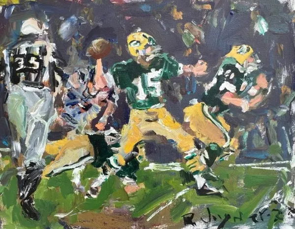 Original Green Bay Packers Painting with Bart Starr