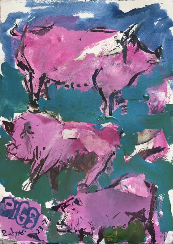Turning Failed Watercolors Into Mixed Media Art - pig painting
