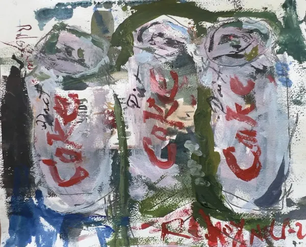 Three Diet Coke Cans created with mixed media