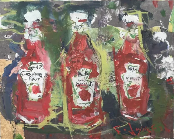 Mixed media ketchup bottle painting