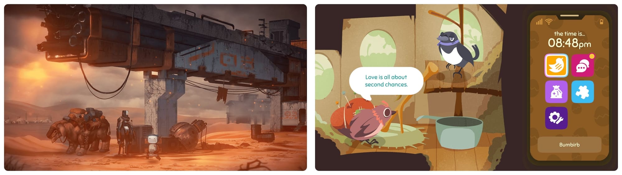 Delta is a small service bot in a world without humans, looking for his best friend — “Life of Delta” // Being a lovebirb is hard work, hit all the right notes to meet the one — “Lovebirb”