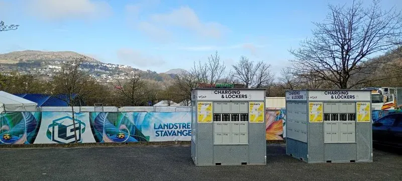 Volt cubes with lockers and charging at an event