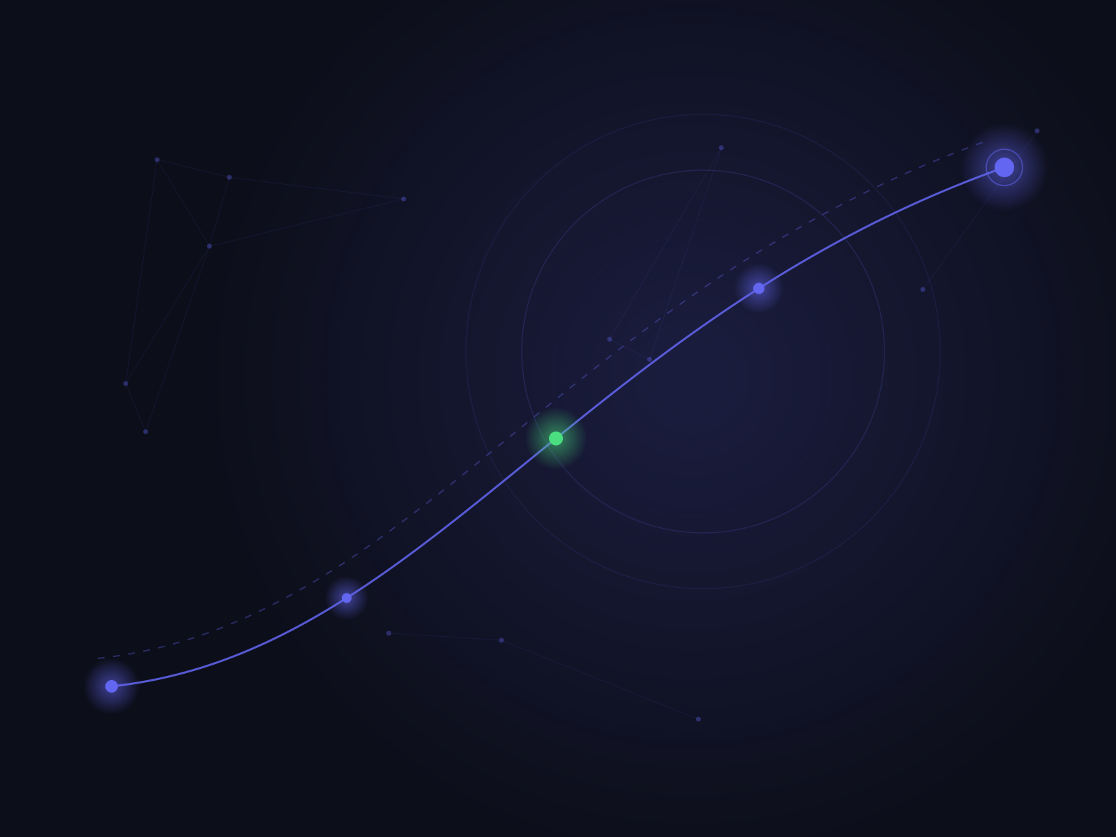 Illustration abstraite d'une trajectoire ascendante reliant des étapes lumineuses