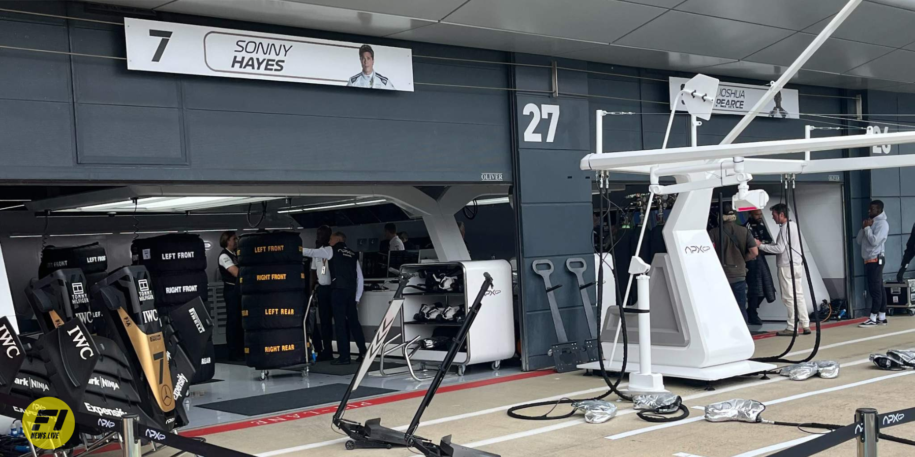 Fully funcationing garage at the 2023 British Grand Prix for the fictional team APEX:Credit Twitter