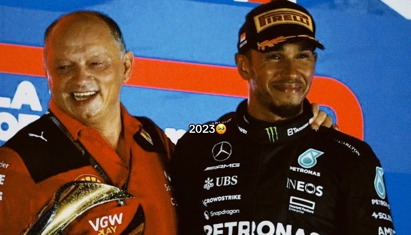 Lewis Hamilton and Frederick Vasseur in the podium at the 2023 Singapore GP