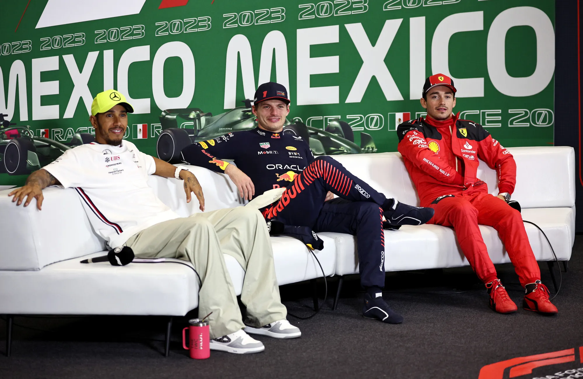 Lewis Hamilton, Max Verstappen, Charles Leclerc-Mercedes, Red Bull Content Pool