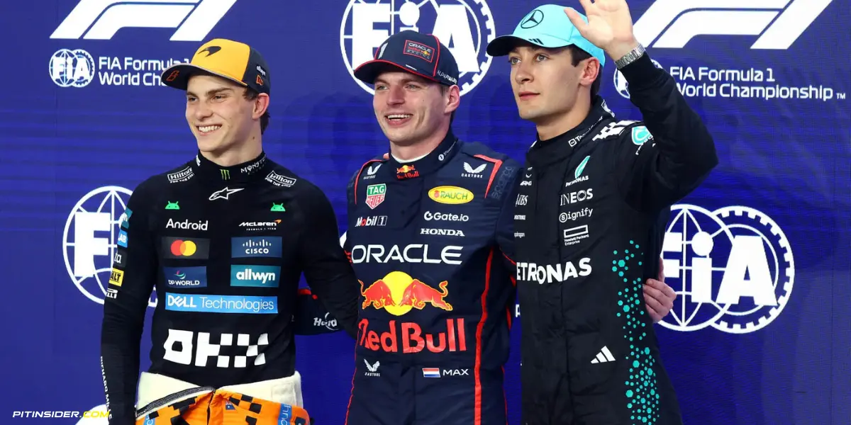 Oscar Piastri, Max Verstappen and George Russell-McLaren