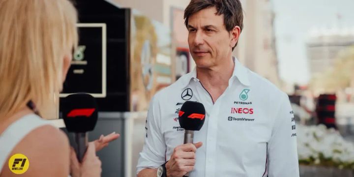 Toto Wolff doing interview in the paddock in Bahrain