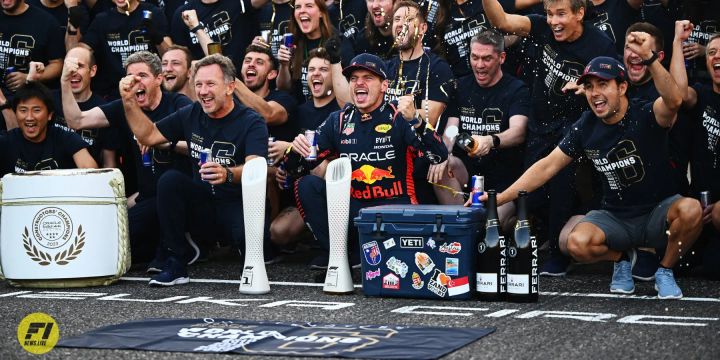 Red Bull celebrating their 2023 constructor title win