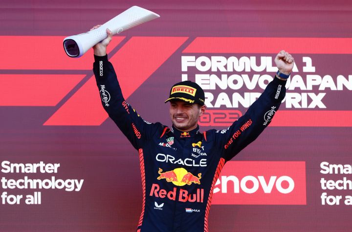 Max Verstappen celebrating his win at the 2023 Japanese GP-Red Bull Content Pool