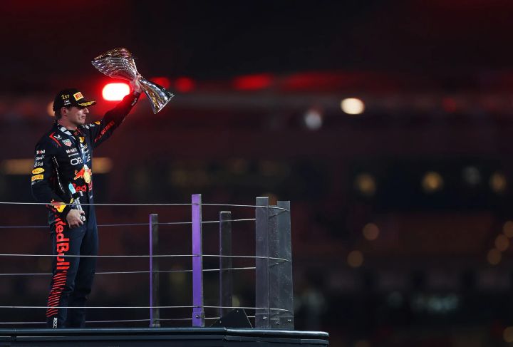 Max Verstappen on the podium of the Abu Dhabi Grand Prix-Red Bull Content Pool