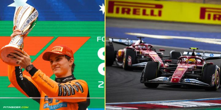 Oscar Piastri celebrating his win in China nad both Ferraris-pitinsider.com