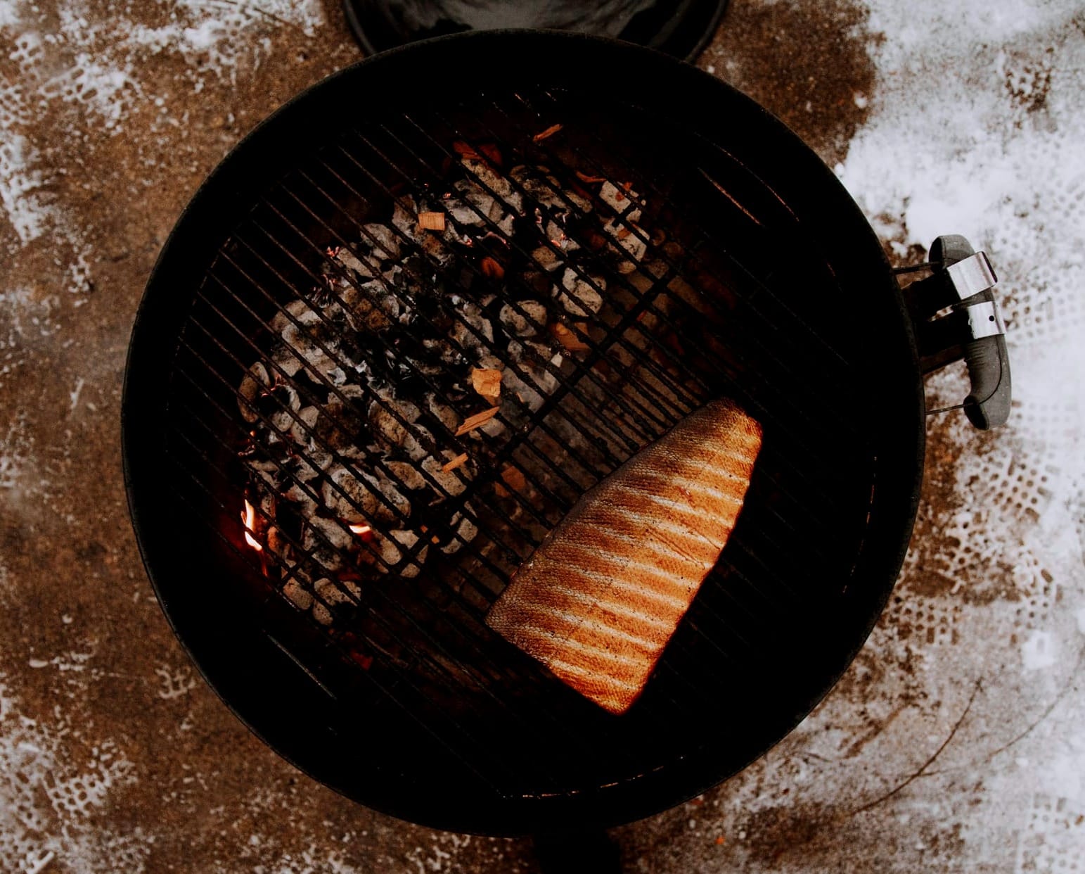 salmon fillet grilling over indirect heat