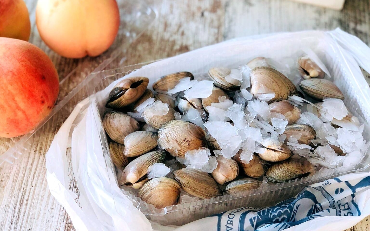 Clams in a container of ice