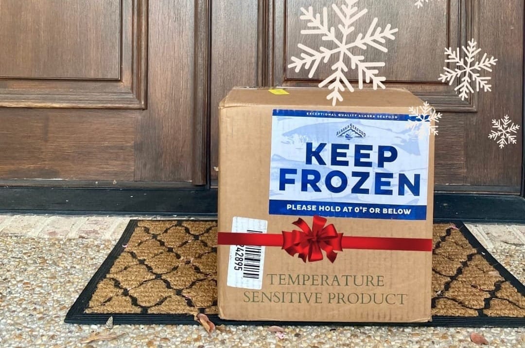 Seafood delivery box on a doorstep