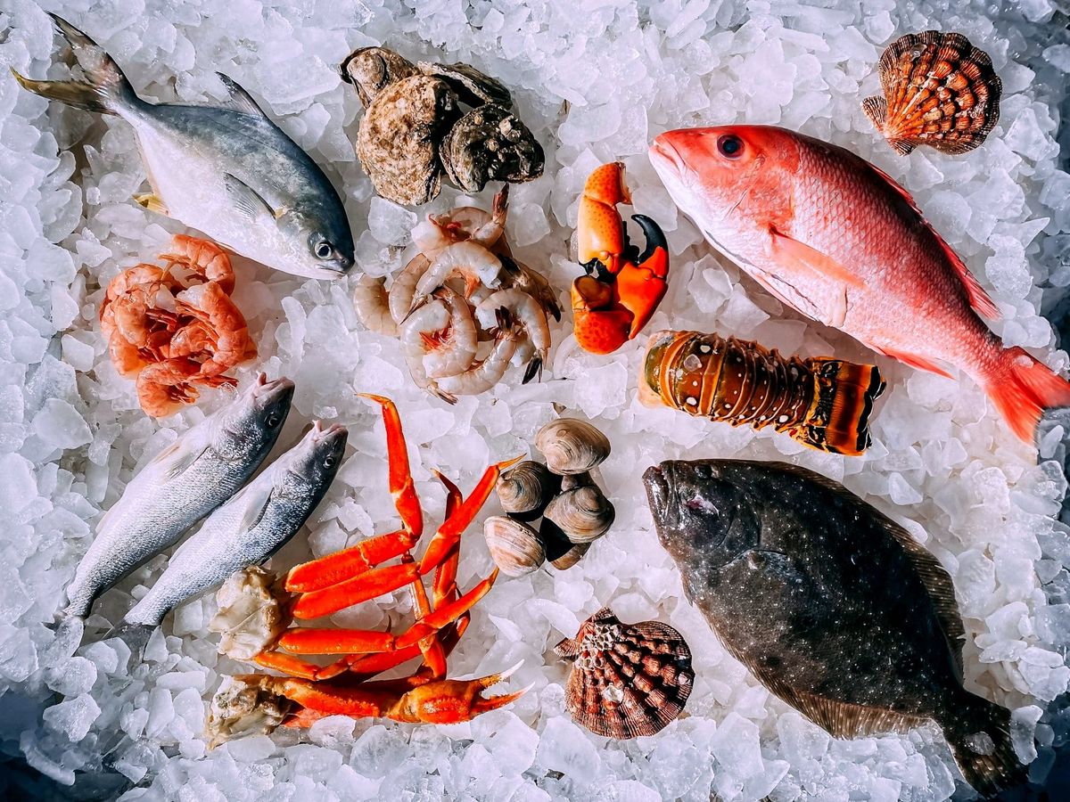 Fresh seafood on ice