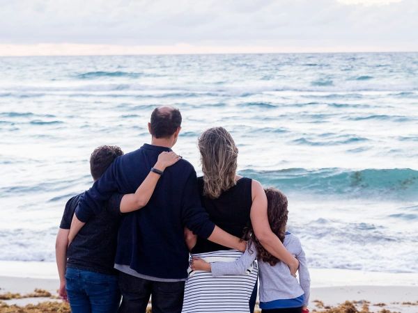 Family looking out at the sea