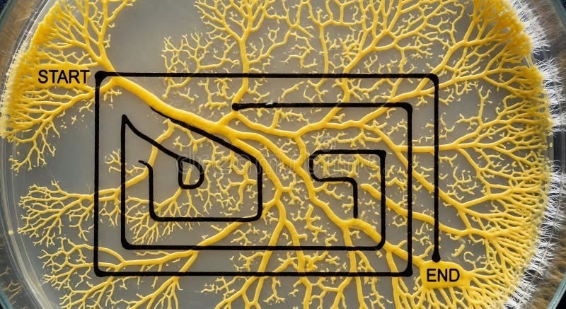 Yellow Slime Mold Navigates a Maze on a Petri Dish, Showcasing Biological Problem-solving and Nature S Intelligence Stock Illustration - Illustration of natural, spread: 397574483