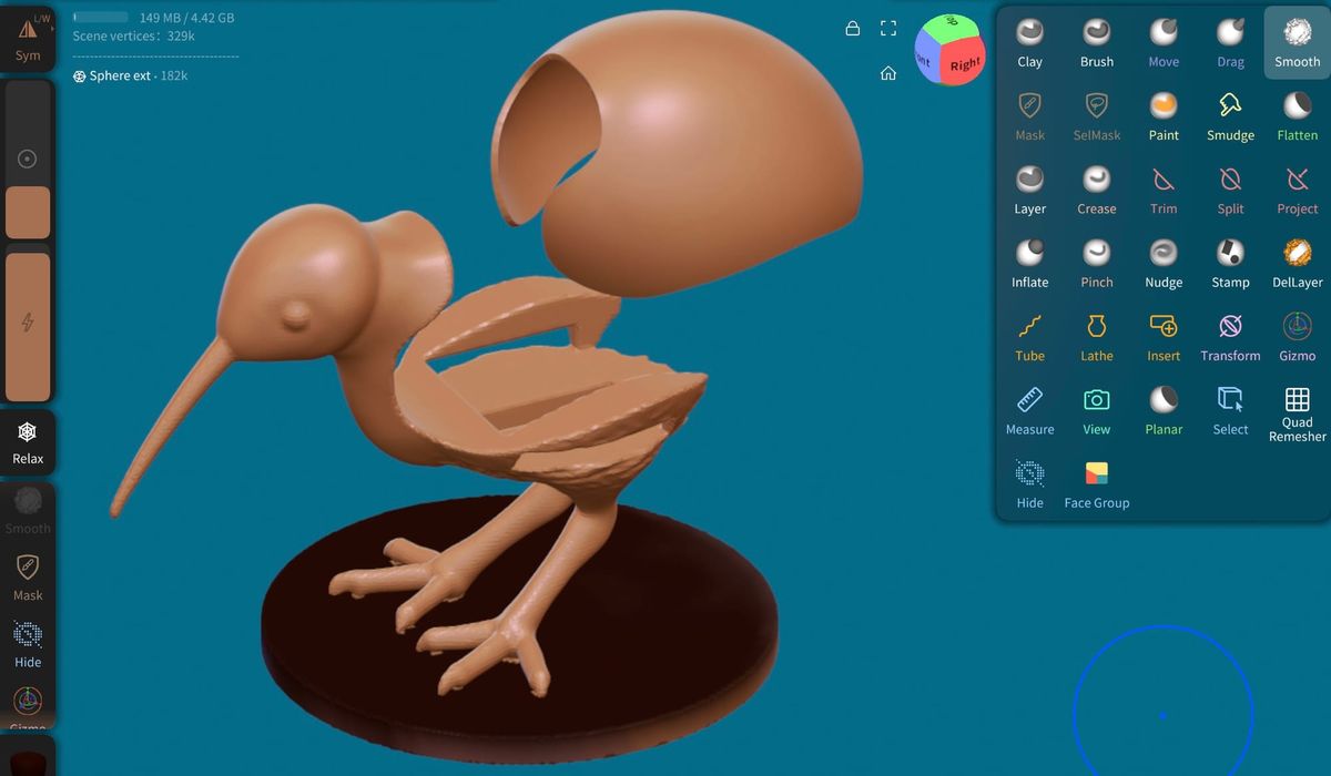 A supposed Raspberry Pi enclosure shaped like a kiwi bird, with its back turned into a hollow shell and rectangular cut-outs in the body. (Spoiler alert: didn't work)